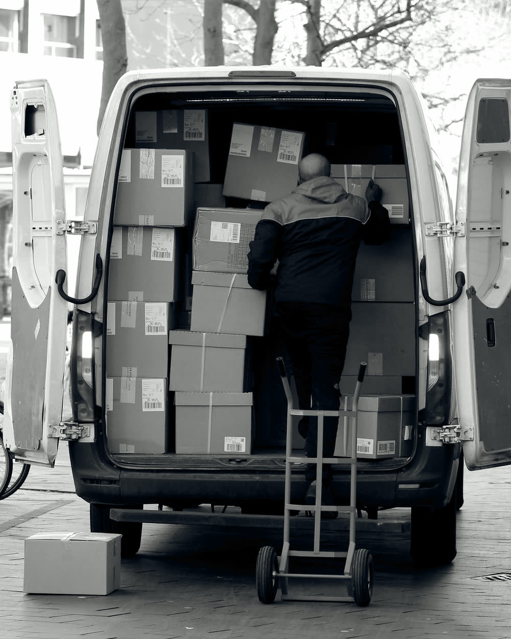 A Zedex courier loading parcels into the back of a van